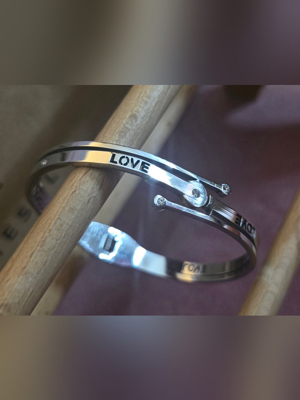 LOVE Engraved Silver-Tone Bracelet Stainless Steel